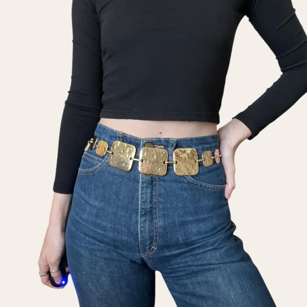Y2k vintage hammered gold squares chain belt - Picture 4 of 6